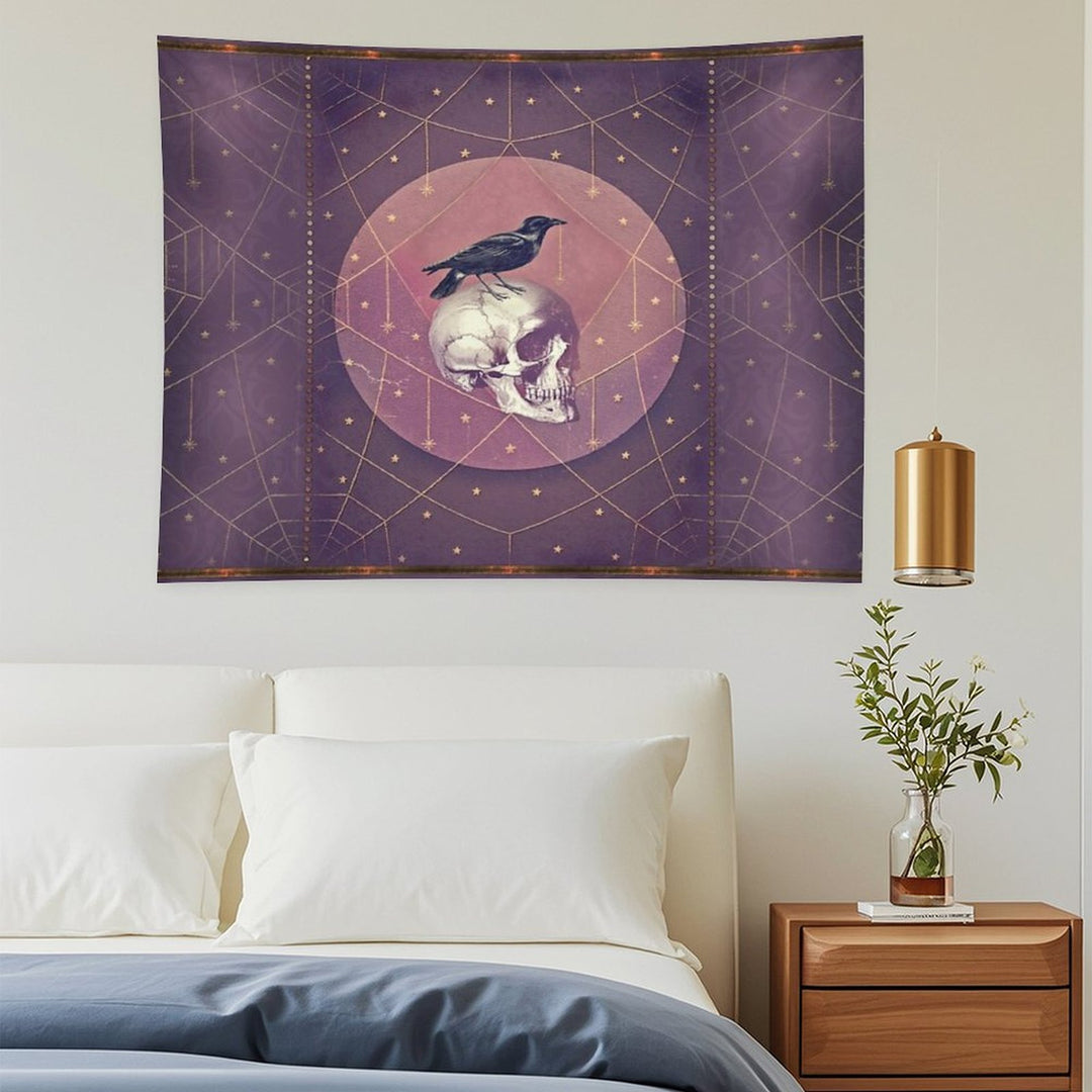 Crow And Skull Collage Tapestry
