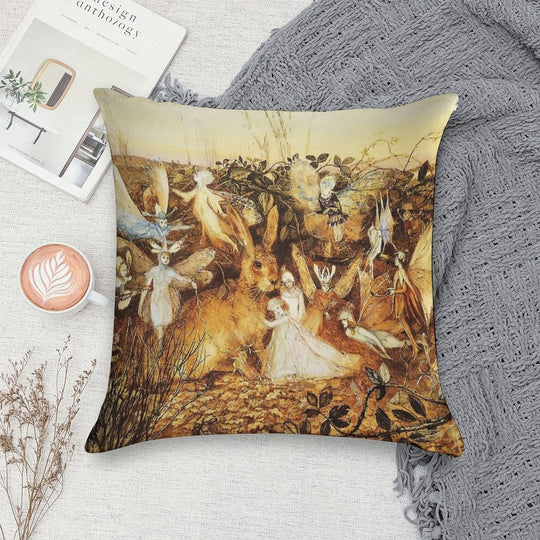 Rabbit Among The Fairies Soft Shrink-Resistant Throw Pillow