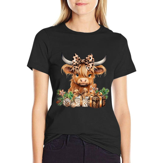 Baby Highland Cow Merry Christmas Leopard Cute Cow Farmer  Quick-drying T-Shirt
