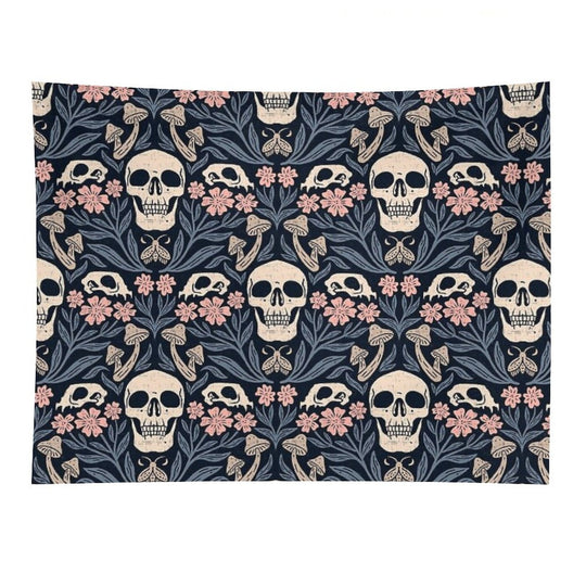 Dark Botanical Skulls – Dark Academia – Enchanted Forest Tapestry