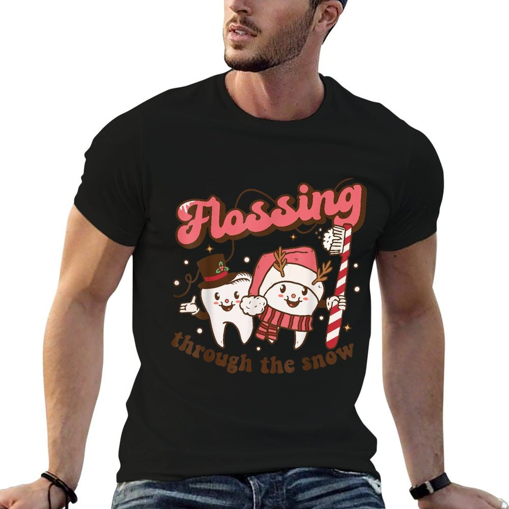 Flossing Through The Snow Dental Hygienist Christmas Dentist  Trendy Pattern T-Shirt