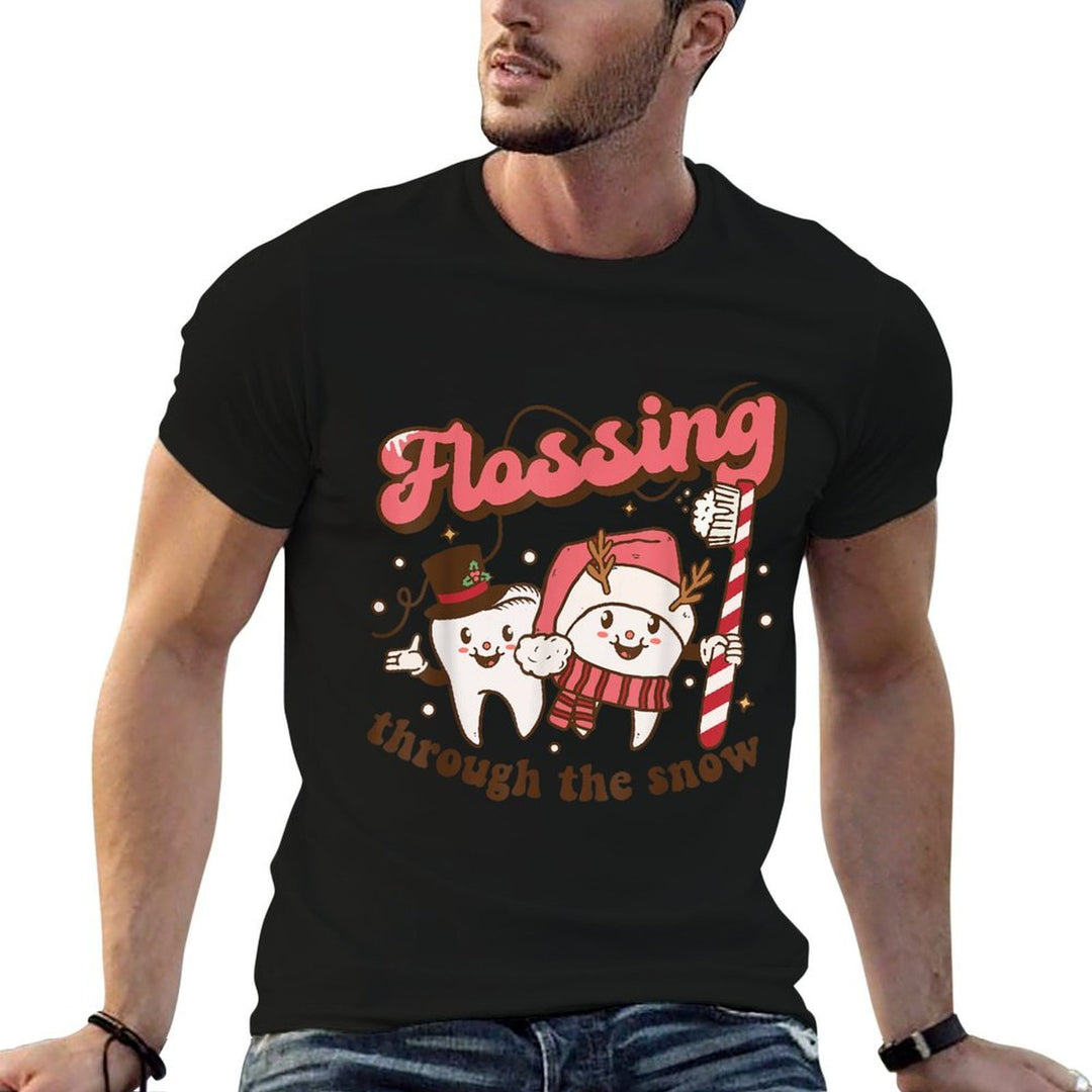 Flossing Through The Snow Dental Hygienist Christmas Dentist  Trendy Pattern T-Shirt