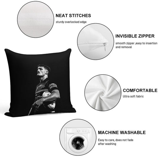 Nathan Cleary Panthers NRL Black And White Posterised Soft Luxury Feel Throw Pillow
