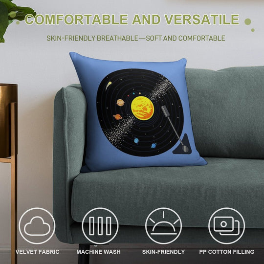 Solar System Vinyl Record Soft Anti-Pilling Throw Pillow