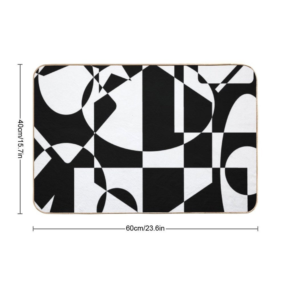 Mid Century Modern Abstract Geometric Shapes - Black White  Easy To Clean Bath Mat