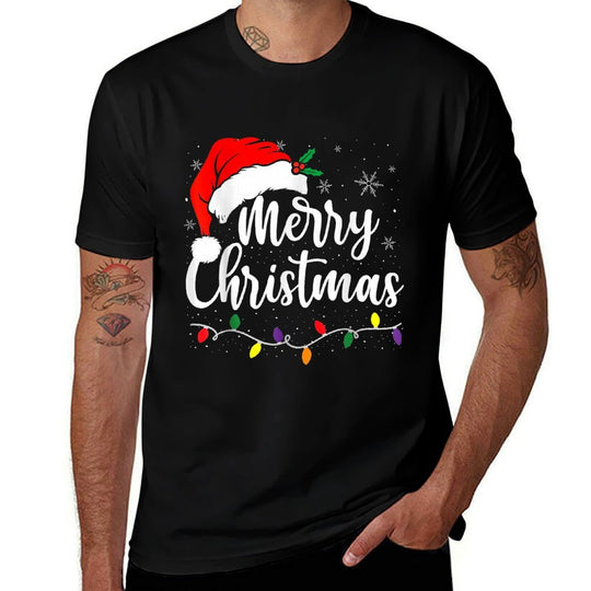 Merry Christmas Lights Red Santa Hat Xmas Family Men Women  Easy-care T-Shirt