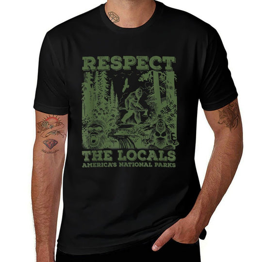 Respect The Locals Bigfoot Sasquatch American National Parks, Small, Grey  Polyester Blend T-Shirt