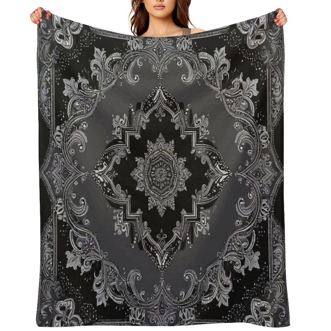 RogerPattern - Timeless Elegance Black & Gray Bandana for Fashion & Home Travel-friendly Throw Blanket