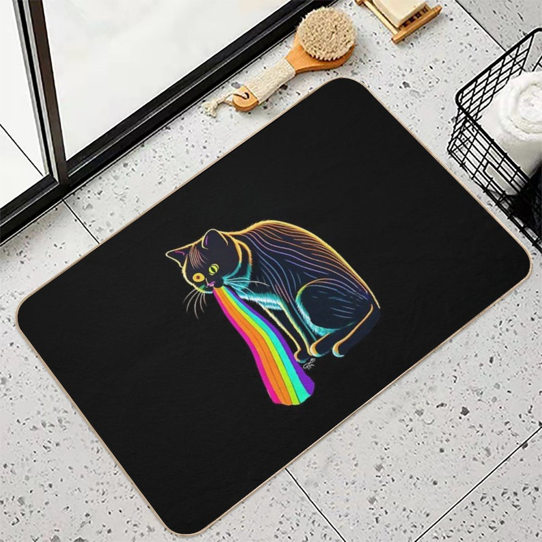 Neon Cat Rainbow Sic Vomit Puke  Absorbent Bath Mat