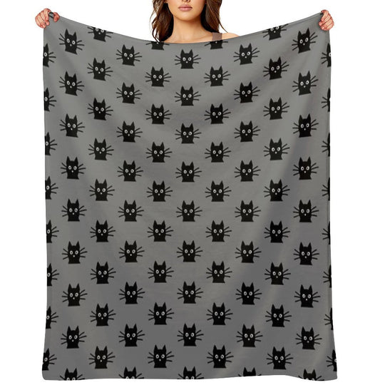 Black Cat Face Machine-washable Throw Blanket