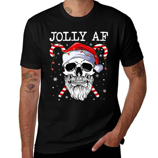 Jolly Af Christmas Skull Santa Hat Happy Xmas Holidays Retro  Lightweight T-Shirt