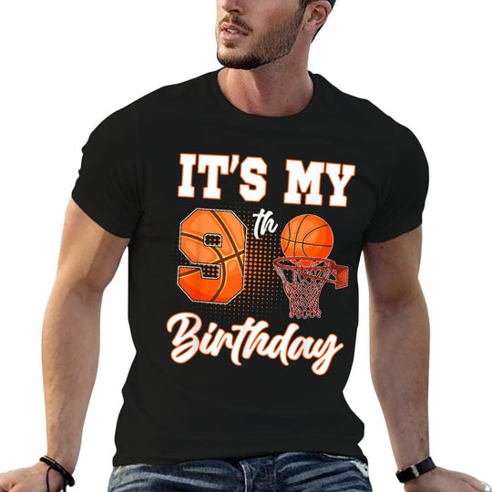 Its My 9th Birthday Basketball Theme Party 9 Years Old  Ribbed Collar T-Shirt