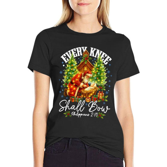 Every Knee Shall Bow Santa Christmas Nativity Scene Xmas  Classic T-Shirt