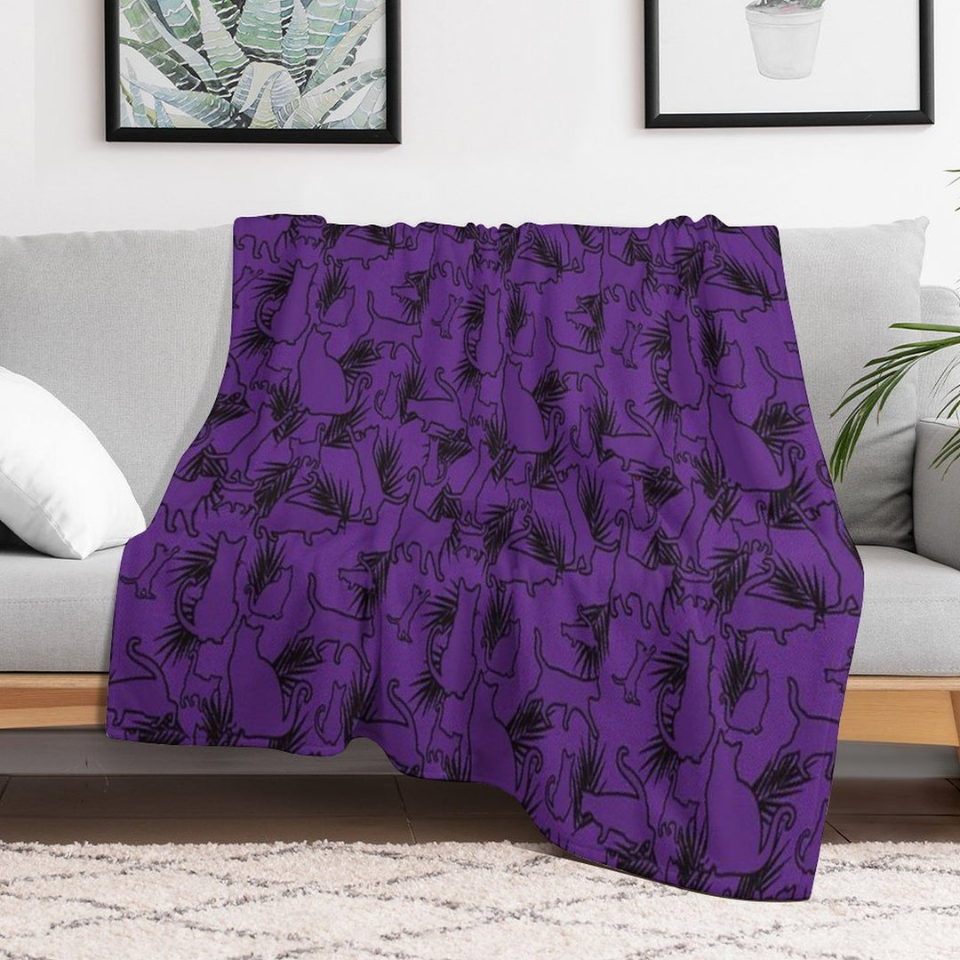 Feral Flora Gothic Cat Pattern with Jungle Flair in Black Shrink-resistant Throw Blanket
