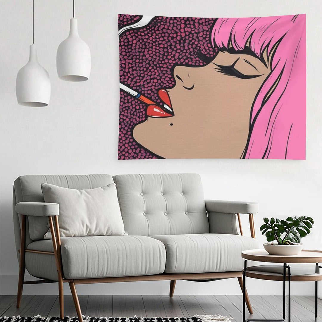 Pink Smoking Comic Girl Tapestry