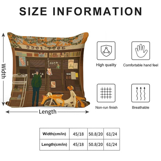 Japanese Storefront Soft High-Density Material Throw Pillow