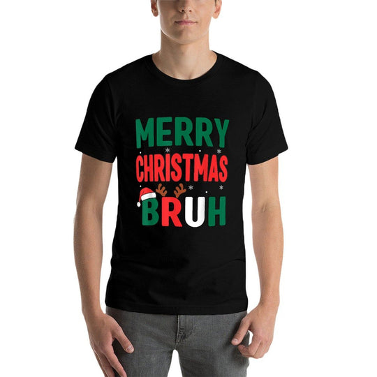 Bruh Christmas Kids Xmas Menn Boys Funny Christmas  Ribbed Collar T-Shirt