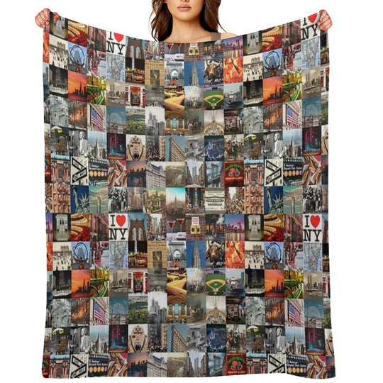Typical New York - Collage of Images of The City And History Plush Throw Blanket