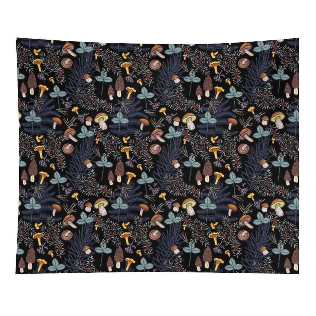 Dark Wild Forest Mushrooms Tapestry
