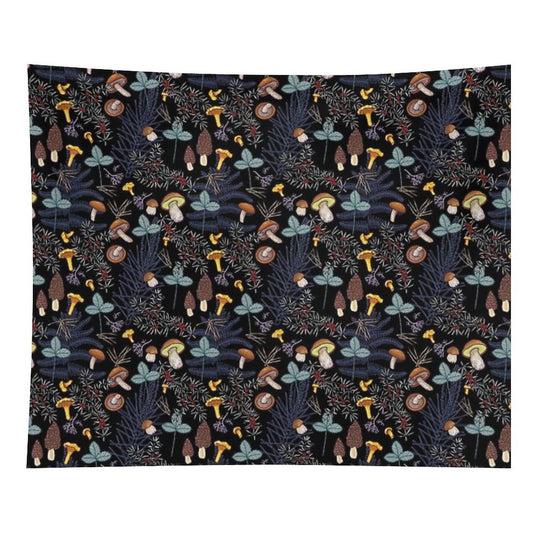 Dark Wild Forest Mushrooms Tapestry