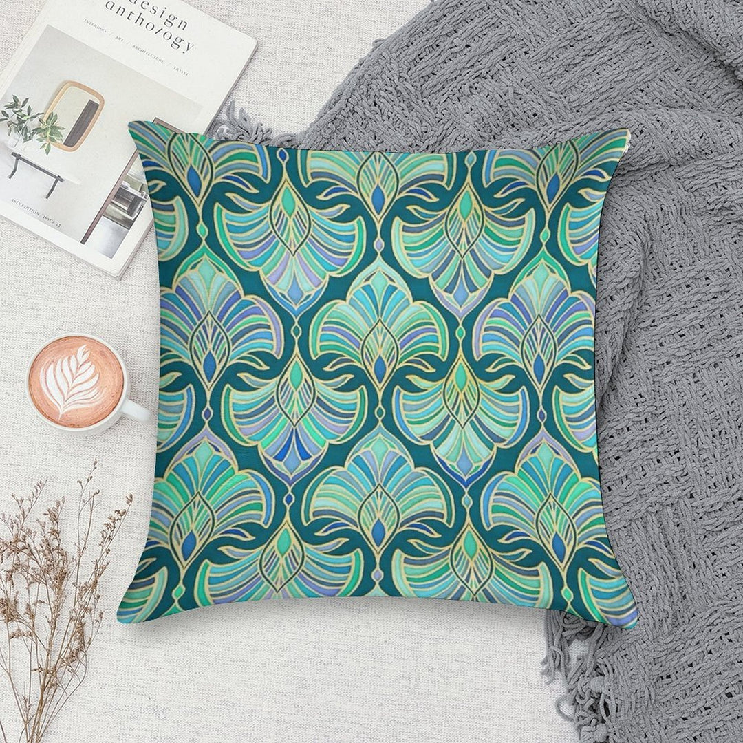 Dark Teal, Emerald And Blue Art Deco Fans Soft Warmth Comfort Throw Pillow