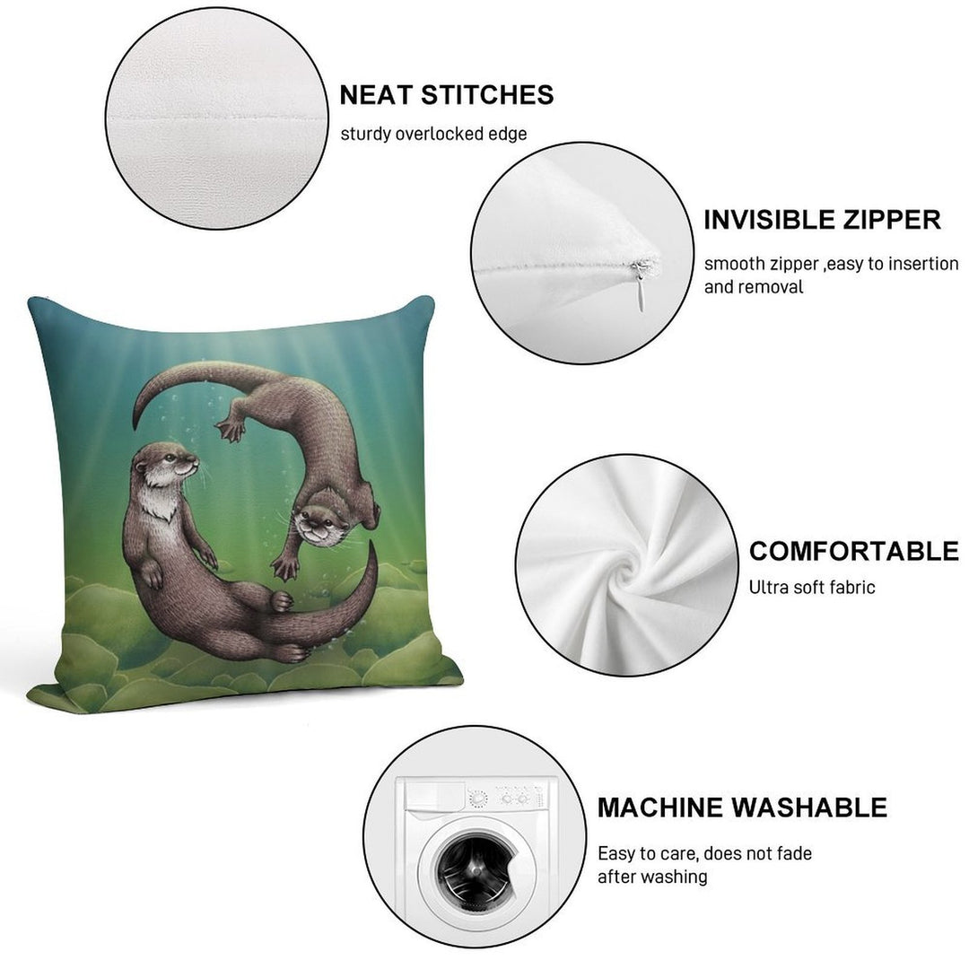 Asian Small-Clawed Otters Soft Hidden Zipper Throw Pillow