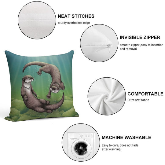 Asian Small-Clawed Otters Soft Hidden Zipper Throw Pillow