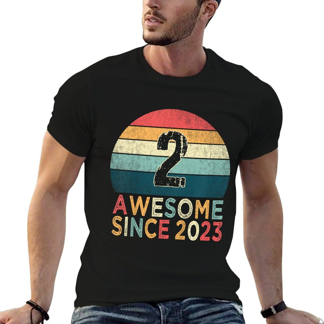Kids 2nd Birthday Vintage Retro 2 Years Old Awesome Since 2023  Lightweight T-Shirt