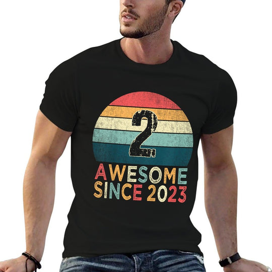 Kids 2nd Birthday Vintage Retro 2 Years Old Awesome Since 2023  Lightweight T-Shirt
