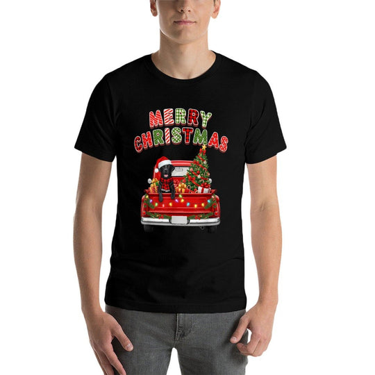 Black Lab Labrador Dog Red Truck Merry Christmas Lights Xmas Comfortable T-Shirt