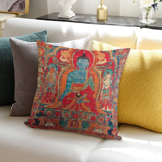 Mandala 140 Blue Medicine Buddha Soft Shrink-Resistant Throw Pillow