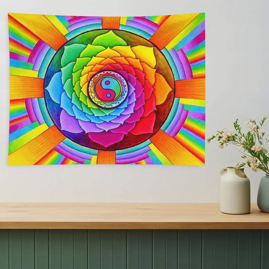 Healing Lotus Rainbow Yin Yang Psychedelic Mandala Tapestry