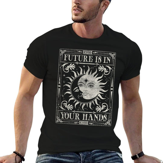 Future Is in Your Hands Sun And Moon Tarot Style Design  High-quality Stitching T-Shirt