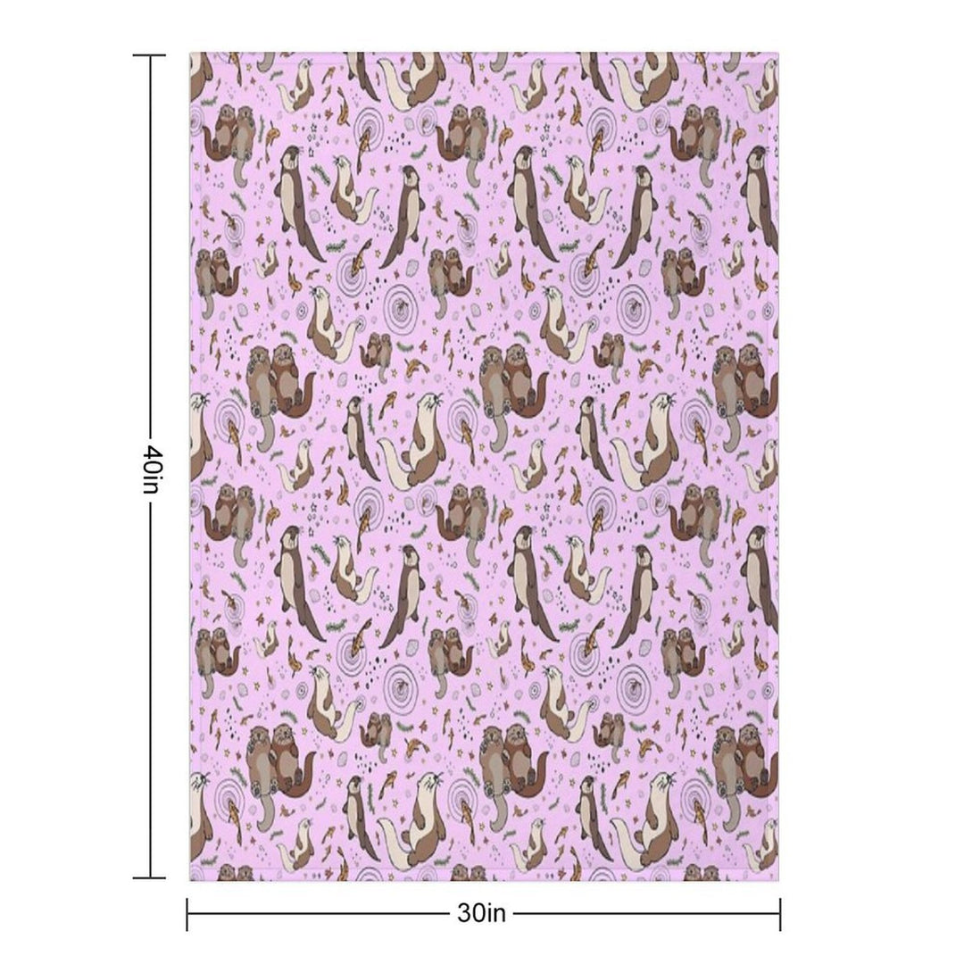 Otters in Pink Travel-friendly Throw Blanket