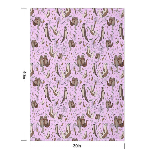 Otters in Pink Travel-friendly Throw Blanket