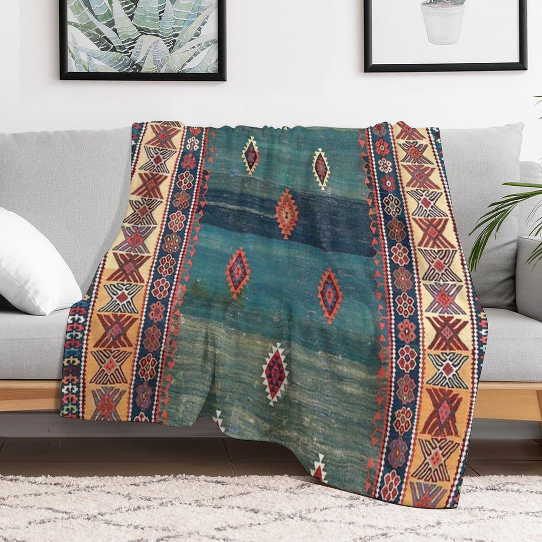 Sivas Antique Turkish Niche Kilim Print Sustainable Throw Blanket