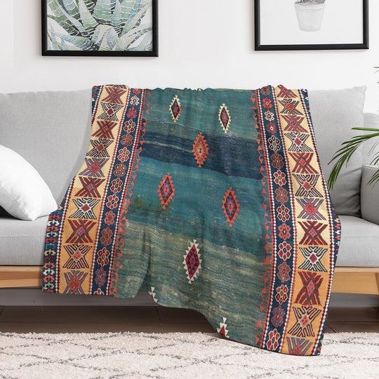 Sivas Antique Turkish Niche Kilim Print Sustainable Throw Blanket
