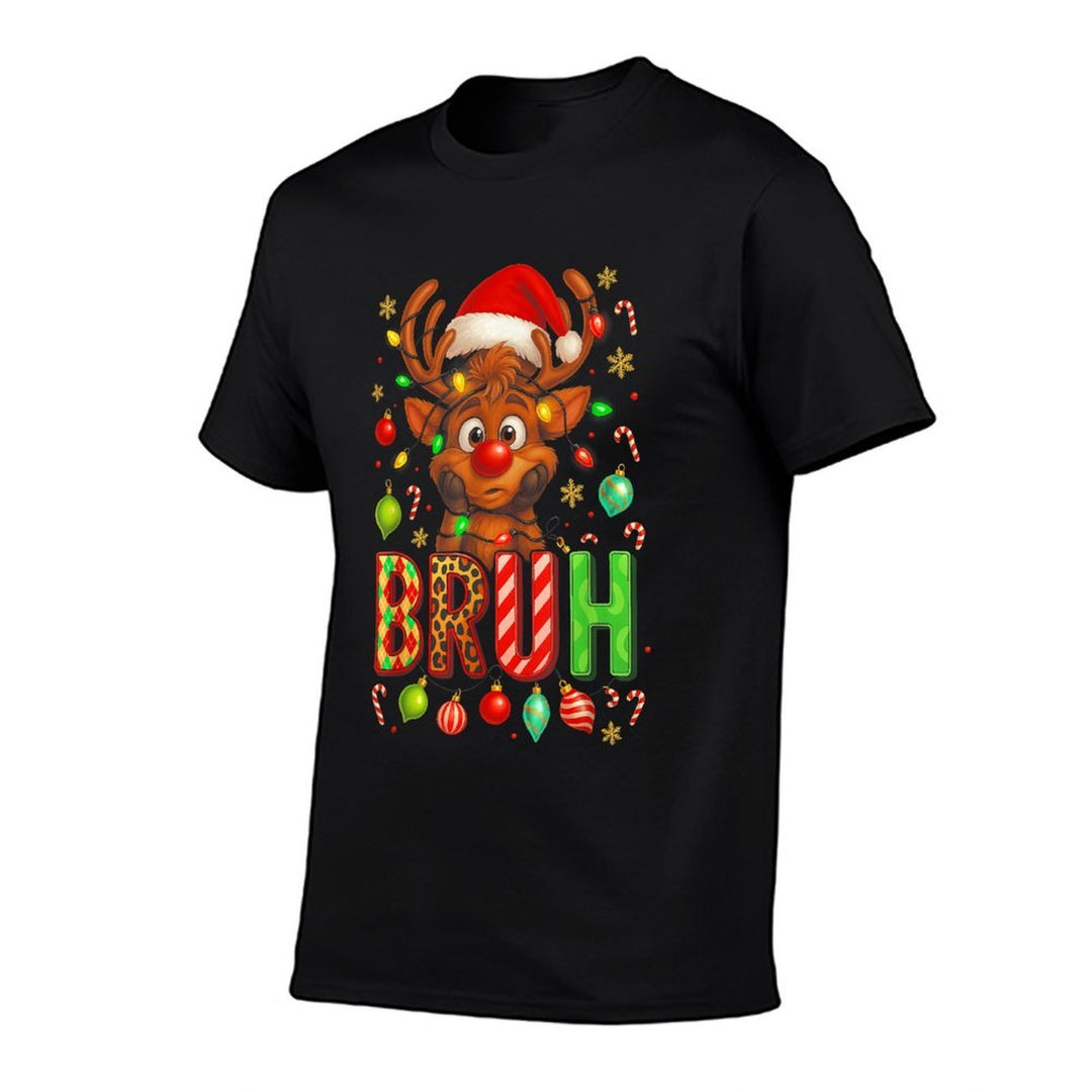 HUGvyn Bruh Christmas Deer Reindeer Boys Kids Xmas Pajamas  Versatile T-Shirt