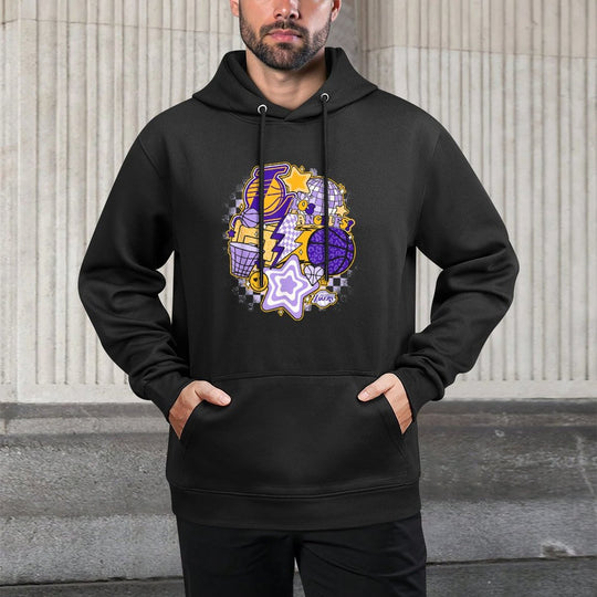NBA Los Angeles Lakers Psychedelic Basketball Collage, Small, White Cotton-Polyester Blend Hoodie