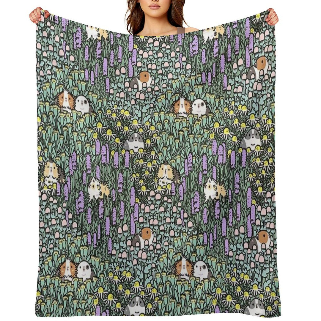 Guinea Pigs And Garden Herbs Pattern Compact Throw Blanket