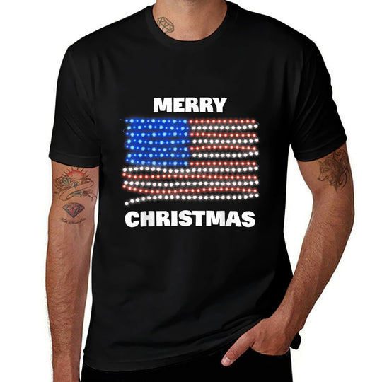 American USA Patriotic Merry Christmas Xmas Lights Women Kids Men  Eco-friendly Material T-Shirt