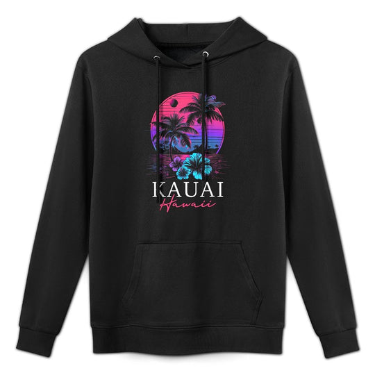 Kauai Hawaii Hawaiian Hibiscus Flowers Surfer Souvenir Retro Moisture-Wicking Hoodie