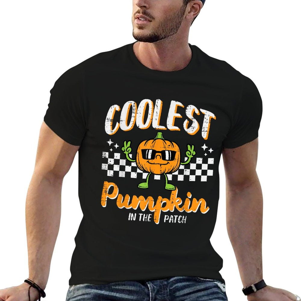 Coolest Pumpkin In Patch Halloween Retro Costume Groovy Boys  Durable T-Shirt