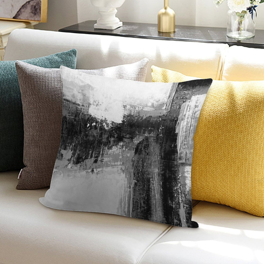 Black White Abstract Soft Shrink-Resistant Throw Pillow
