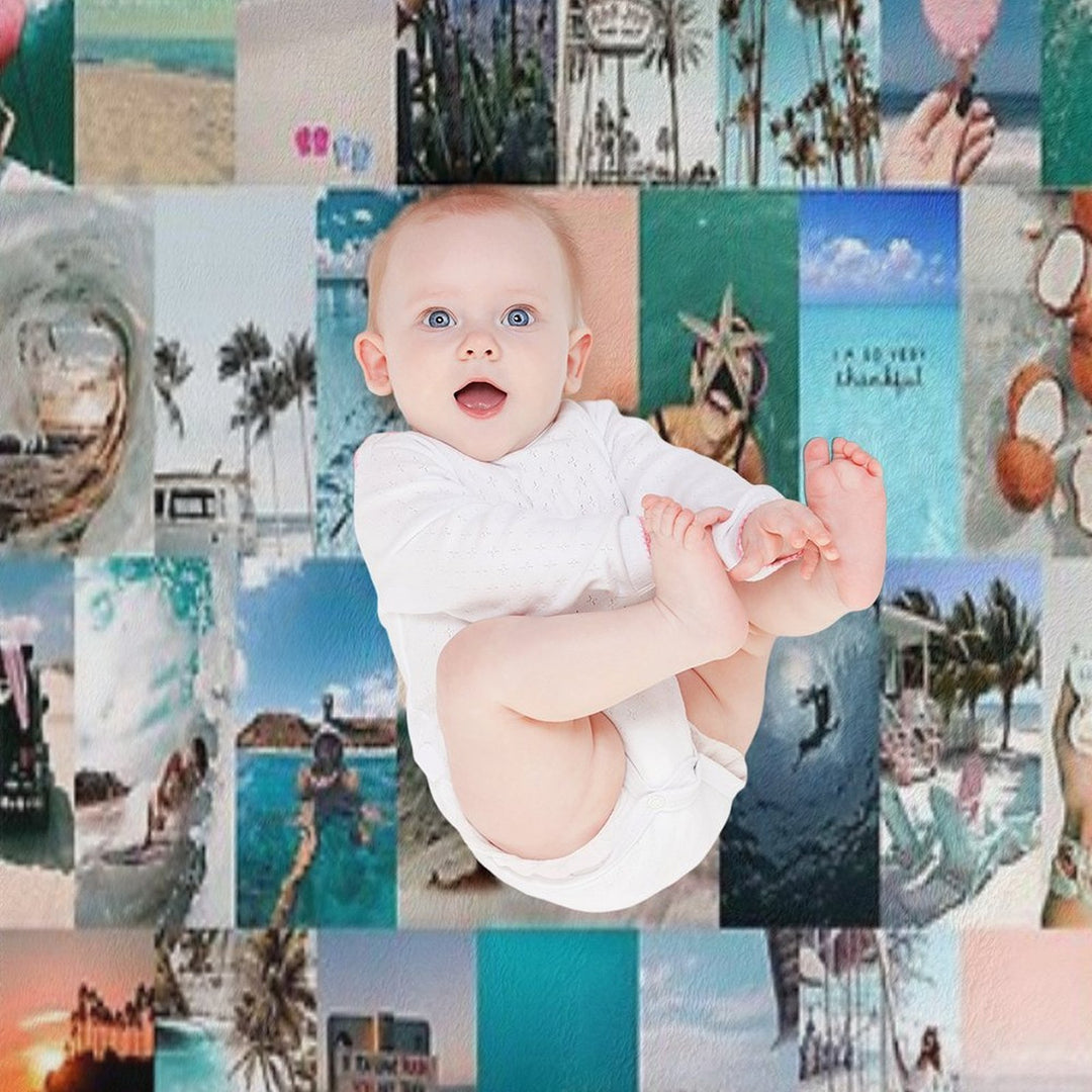 Beach Aesthetic Collage Easy Care Throw Blanket