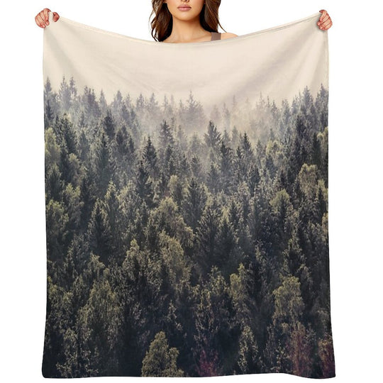 Come Home  Romantasy Moody Wilderness Dream Forest With Cascadia Trees Covered In Magic Fog Durable Throw Blanket