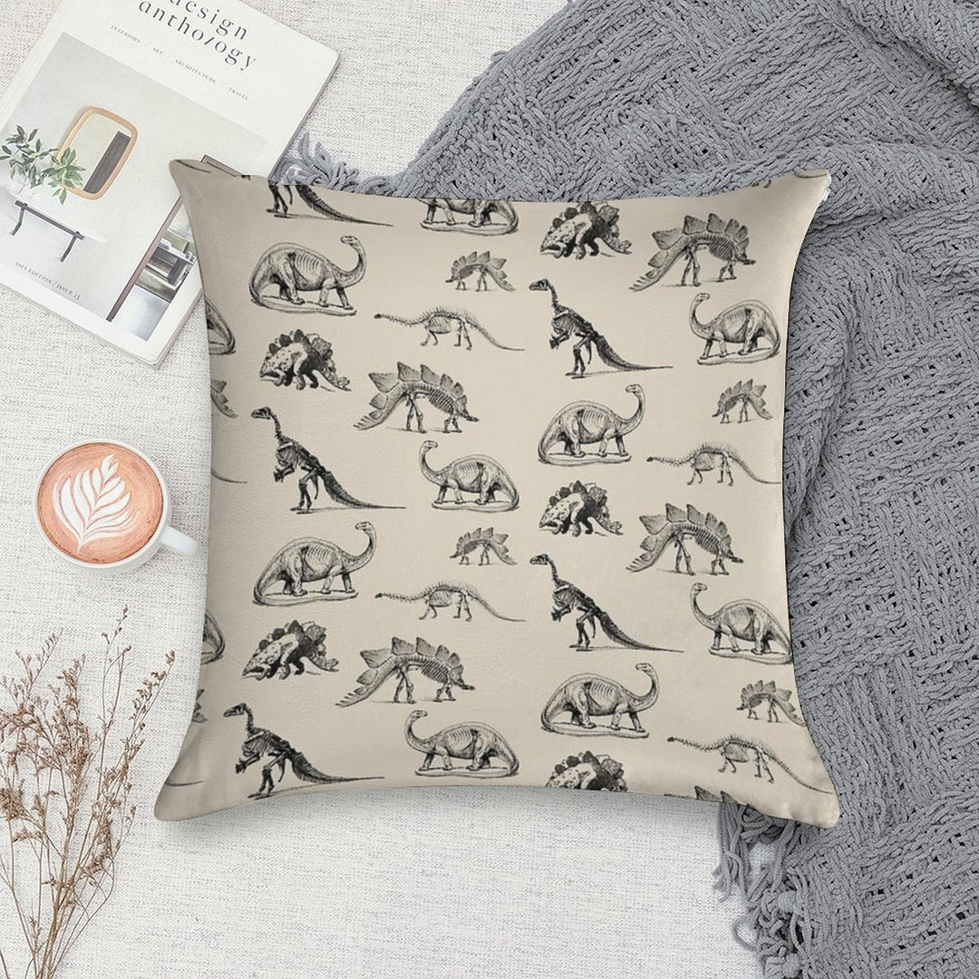Vintage Museum Dinosaur Skeleton Illustrations, Black & Cream Dinos Soft Reinforced Edging Throw Pillow