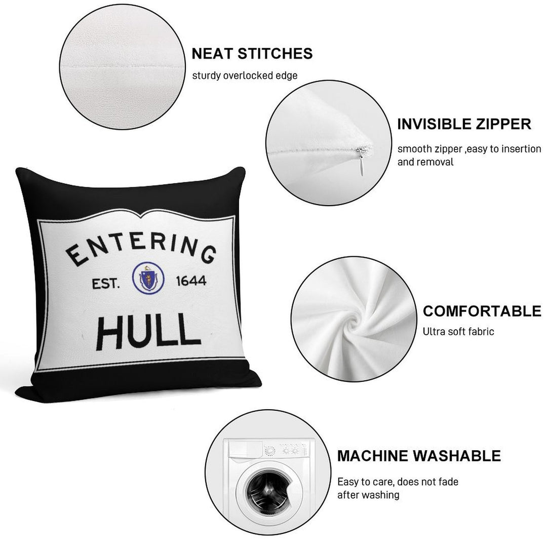 Entering Hull Massachusetts - Commonwealth of Massachusetts Road Sign Soft Decorative Cover Throw Pillow