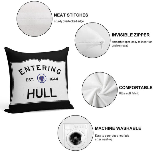 Entering Hull Massachusetts - Commonwealth of Massachusetts Road Sign Soft Decorative Cover Throw Pillow
