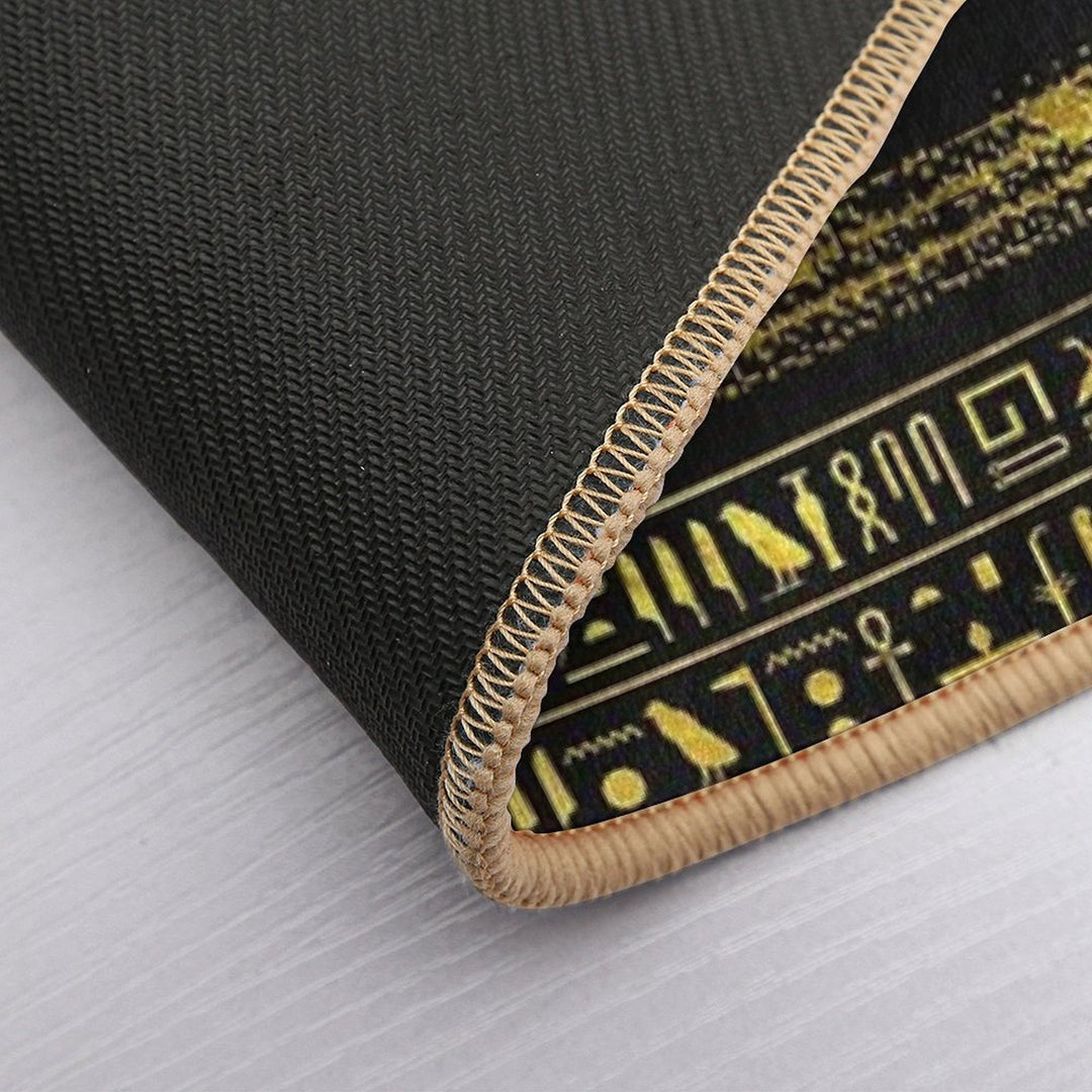 Golden Egyptian God Ornament on Black Leather  Pet-Safe Bath Mat